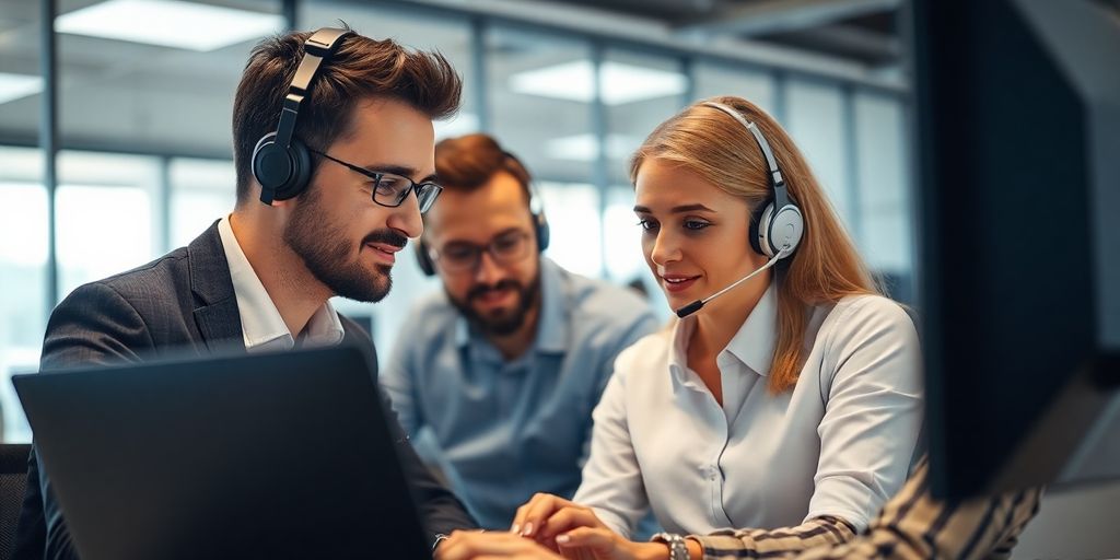 IT support team collaborating in a modern office.