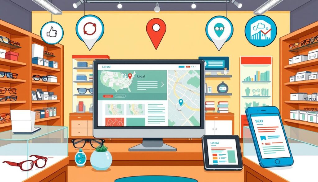 On-page SEO best practices for local search optimization in optical shops.