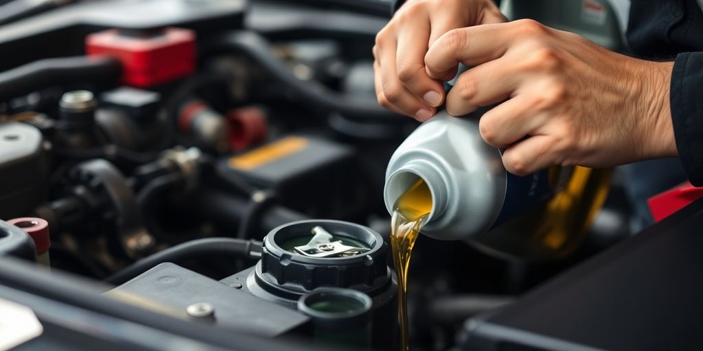 Mechanic performing an oil change on a car.