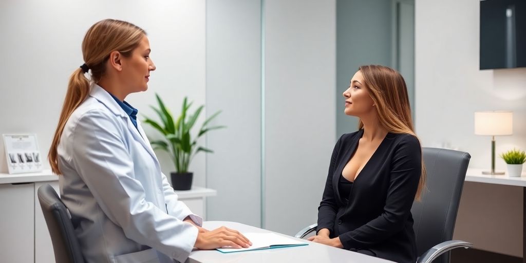 Doctor consulting with patient about liposuction options.