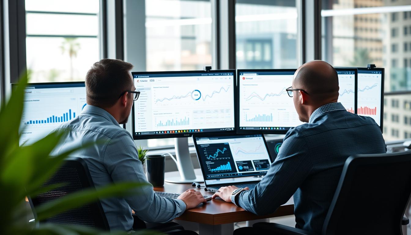 Revenue Boomers SEO Agency Orlando FL team analyzing search rankings on multiple screens