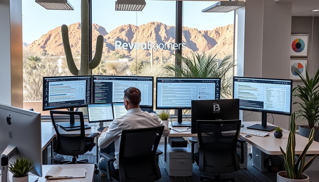 Revenue Boomers SEO Agency Scottsdale AZ office with team members analyzing search results