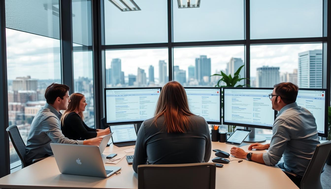 Revenue Boomers SEO team in Buffalo NY office analyzing search results