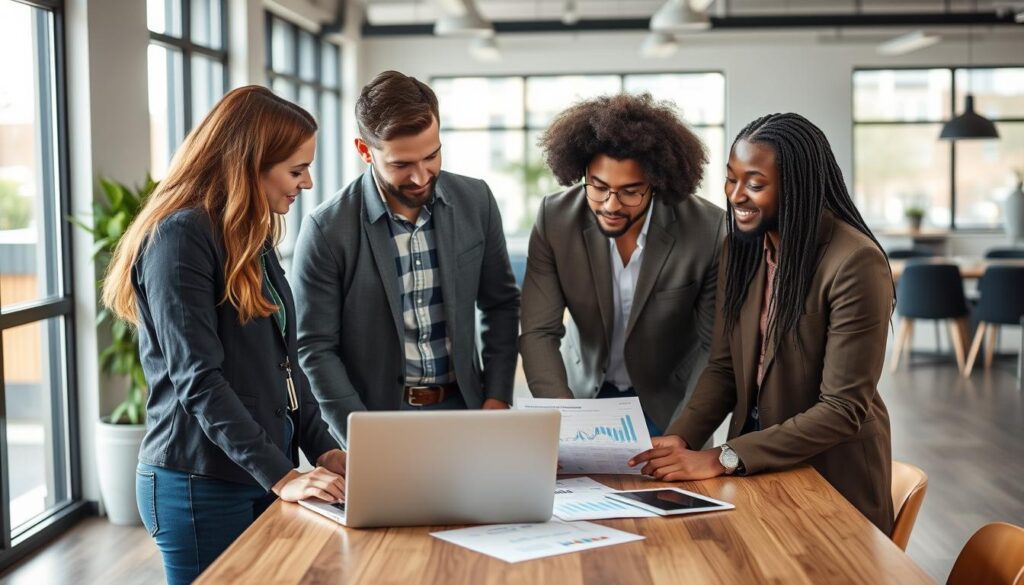 Revenue Boomers SEO team meeting with local Greensboro business owner