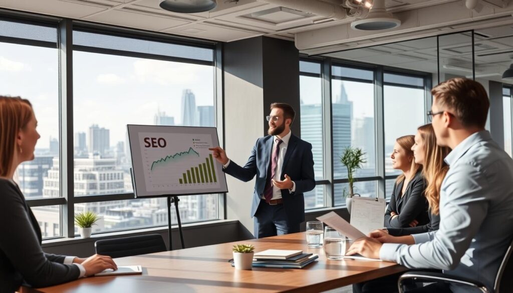 Revenue Boomers SEO team presenting results to Minneapolis business clients