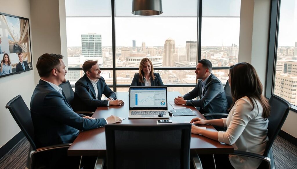 Revenue Boomers team meeting with Fort Wayne business client