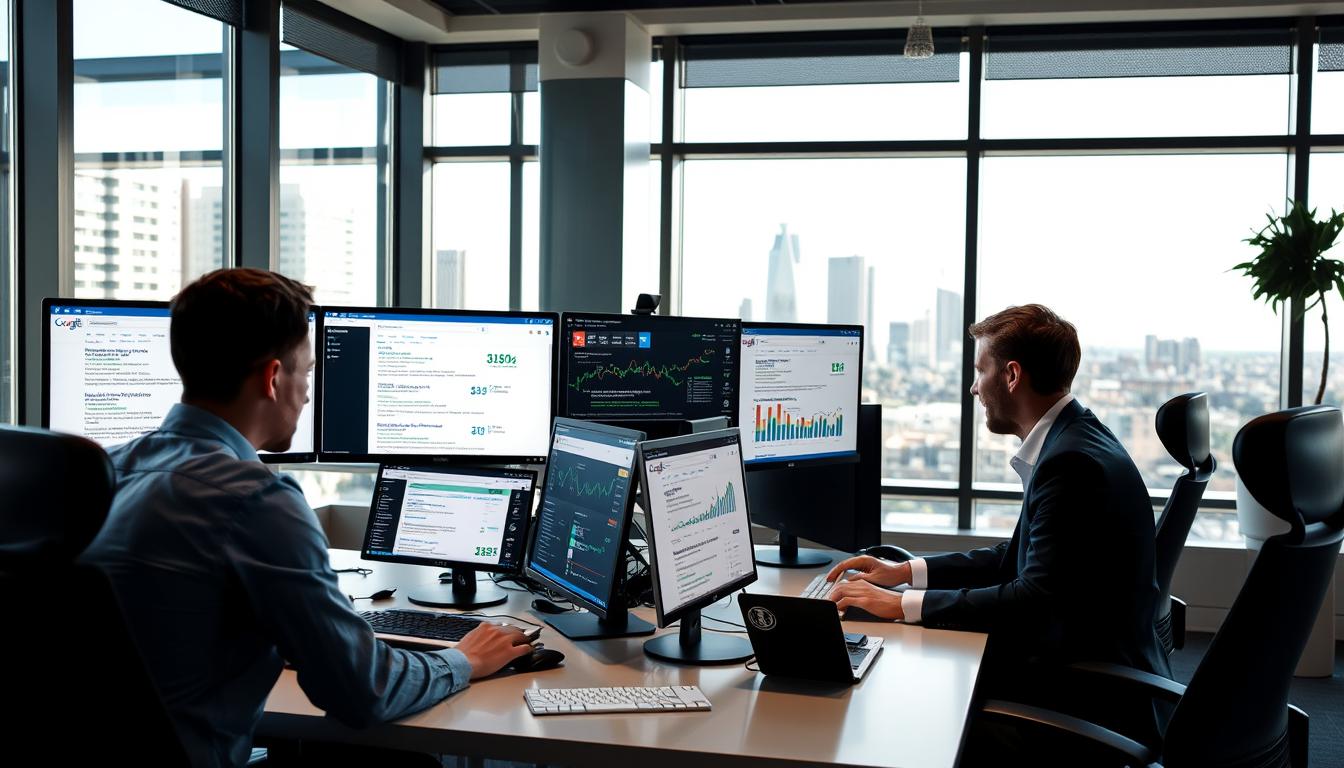 SEO Agency Plano TX team analyzing search engine results on multiple screens