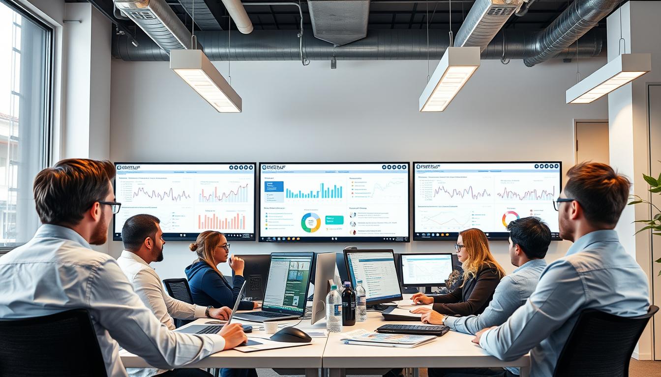 SEO Agency Santa Ana CA office with team members analyzing search results