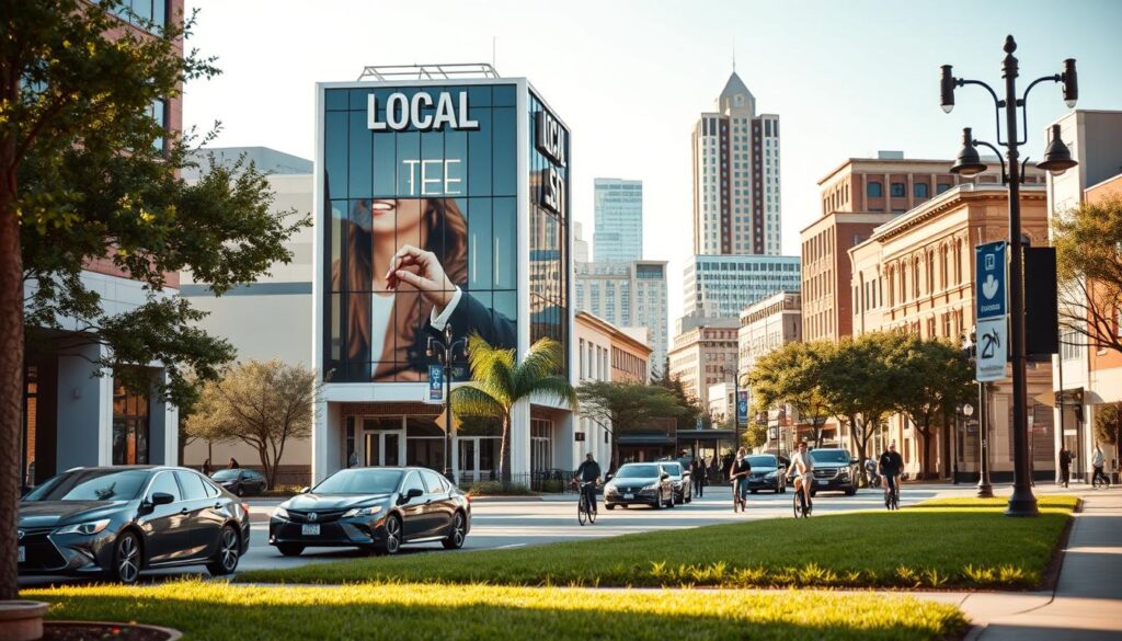 A bustling street in Pasadena, TX, with a focus on a sleek, modern office building adorned with a prominent "Local SEO Services" sign. The foreground showcases a well-manicured lawn and a few parked cars, while the middle ground features pedestrians and cyclists navigating the sidewalks. In the background, a mix of historic and contemporary architecture creates a vibrant, thriving atmosphere. The lighting is soft and natural, casting warm tones across the scene. The overall composition conveys a sense of professionalism, accessibility, and the seamless integration of digital marketing expertise within the local community. A bustling street in Pasadena, TX, with a focus on a sleek, modern office building adorned with a prominent "Local SEO Services" sign. The foreground showcases a well-manicured lawn and a few parked cars, while the middle ground features pedestrians and cyclists navigating the sidewalks. In the background, a mix of historic and contemporary architecture creates a vibrant, thriving atmosphere. The lighting is soft and natural, casting warm tones across the scene. The overall composition conveys a sense of professionalism, accessibility, and the seamless integration of digital marketing expertise within the local community.