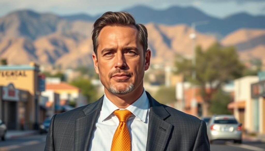A seasoned SEO expert strides confidently through the bustling streets of Las Cruces, New Mexico. Clad in a sharp suit and tie, they exude an air of professionalism and expertise. In the background, the city's iconic Organ Mountains loom, casting a warm, golden glow over the scene. The expert's gaze is focused, their expression one of determination, as they navigate the digital landscape, crafting strategic SEO solutions for local businesses. The image is captured with a shallow depth of field, drawing the viewer's attention to the subject's face and upper body, while the city backdrop provides a sense of context and setting.