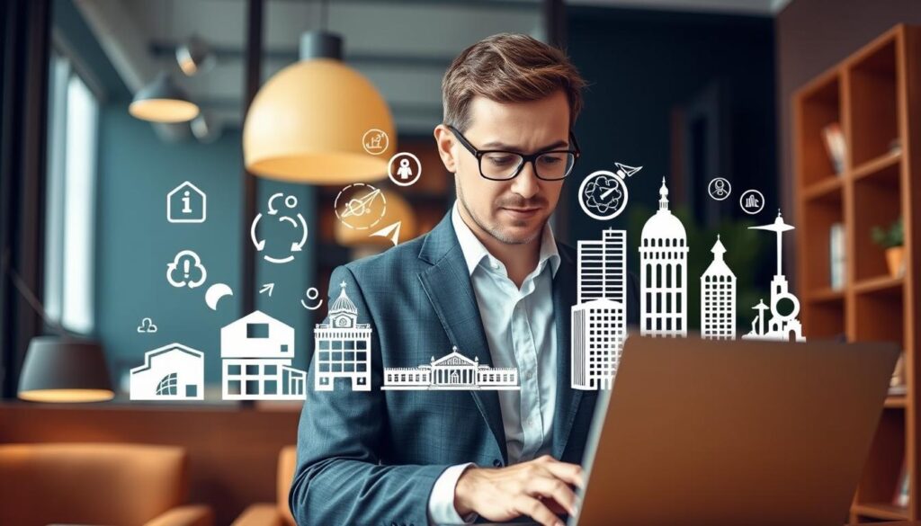 A seasoned SEO specialist in Fort Collins, CO stands confidently in their office, surrounded by a warm, inviting atmosphere. The foreground showcases the professional, dressed in business attire, eyes focused intently on a laptop screen. In the middle ground, stylized icons and diagrams represent the various SEO strategies and techniques they employ. The background features the iconic architecture and landmarks of Fort Collins, conveying a sense of the local expertise and community. Soft, directional lighting illuminates the scene, creating a compelling, aspirational image that captures the essence of SEO services in this thriving Colorado city.
