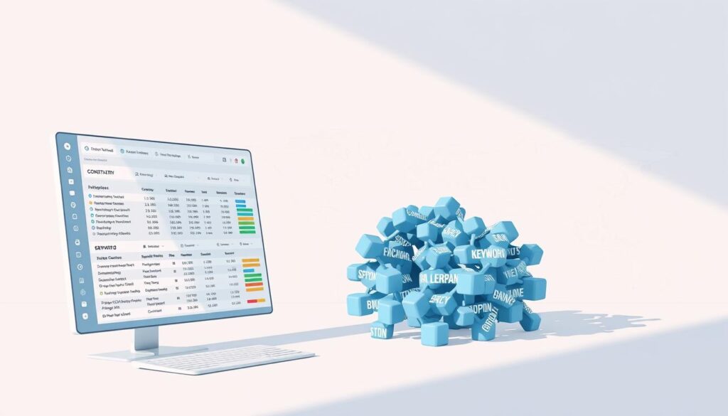 A sleek, minimalist illustration depicting a strategic SEO keyword roadmap. In the foreground, a digital dashboard showcases a carefully curated set of high-impact keywords, their search volumes, and optimization scores. The middle ground features a three-dimensional, puzzle-like grid of interconnected keyword clusters, hinting at the complex relationships and interdependencies driving effective SEO. In the background, a stylized world map provides a global context, underscoring the importance of geographically-relevant keyword targeting. Lighting is crisp and directional, casting subtle shadows that enhance the sense of depth and dimensionality. The overall mood is one of clarity, precision, and data-driven strategy - a visual representation of the systematic approach to implementing impactful SEO for a Greeley, CO business.