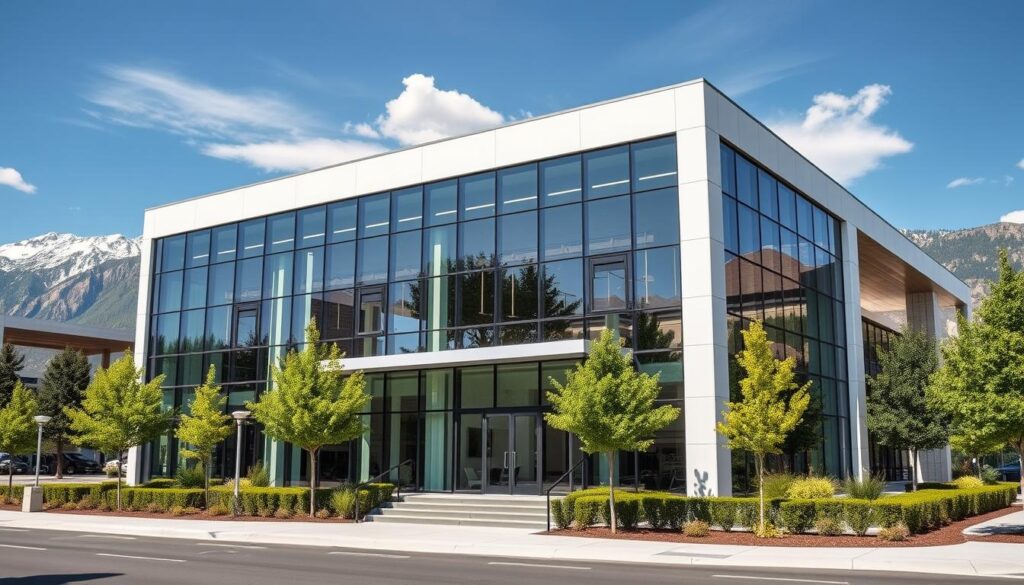 A sleek, modern office building set against the majestic Wasatch Mountain range, the Provo SEO Agency stands as a beacon of digital expertise. Crisp lines and glass facades reflect the city's vibrant energy, while lush, well-manicured landscaping creates a welcoming atmosphere. Inside, the agency hums with activity, where a team of seasoned SEO professionals harness the latest techniques and technologies to drive their clients' online success. Natural light floods the open workspace, where strategists, analysts, and creatives collaborate to craft tailored solutions. This harmonious blend of form and function embodies the agency's commitment to delivering comprehensive, results-driven SEO services to businesses in Provo, Utah.