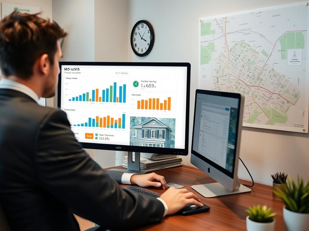 Augusta real estate agent reviewing SEO performance dashboard showing increased property inquiries