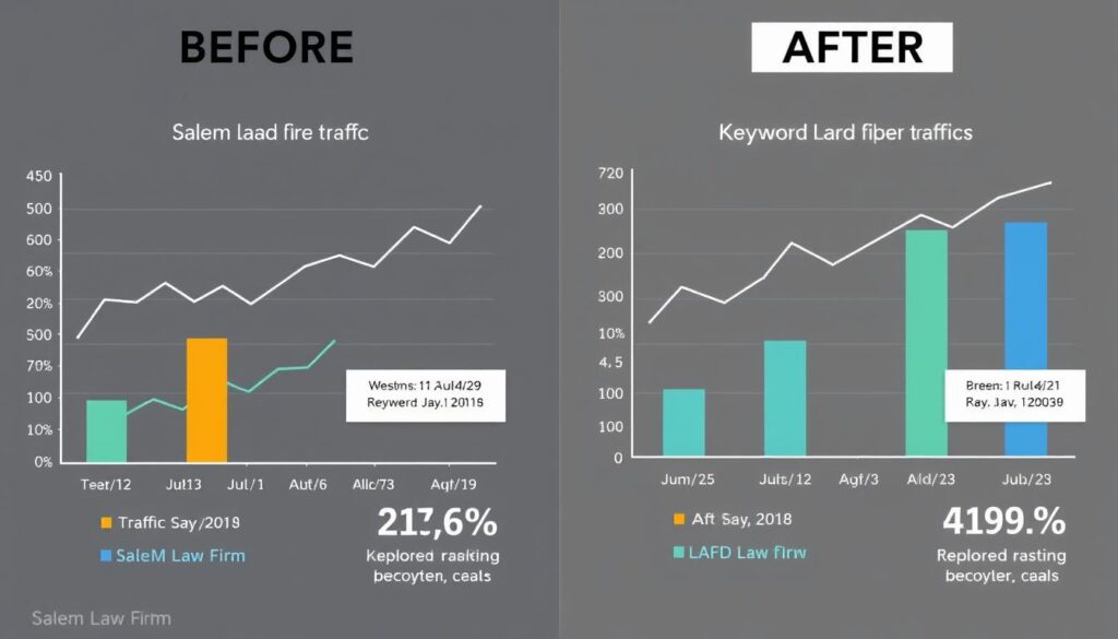 Before and after SEO results for Salem Law Firm showing traffic and ranking improvements