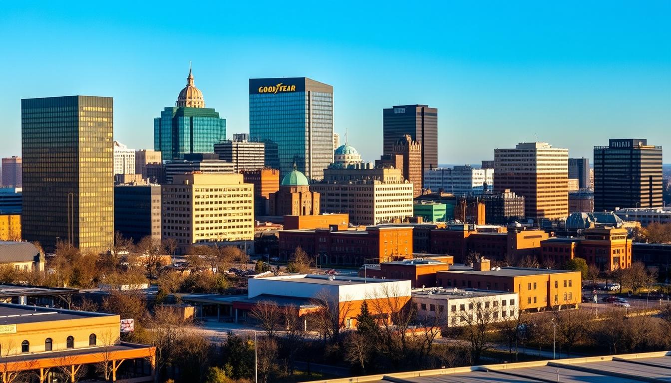 Downtown Akron, OH skyline with SEO Agency in Akron, OH office location