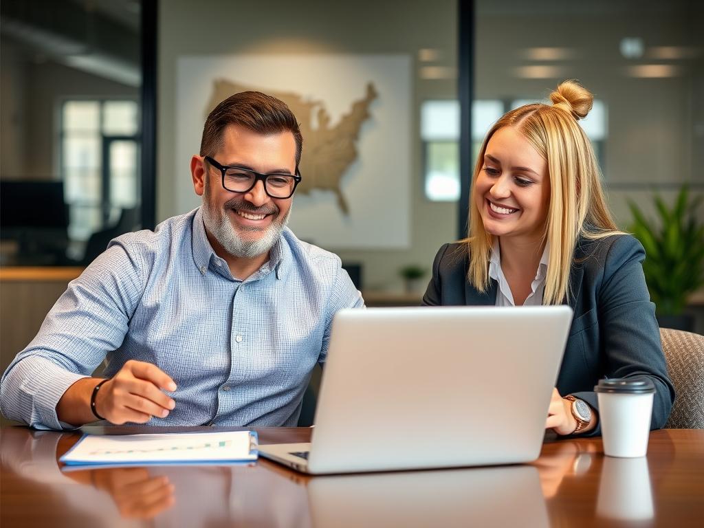 Eugene business owner reviewing SEO results with Revenue Boomers team