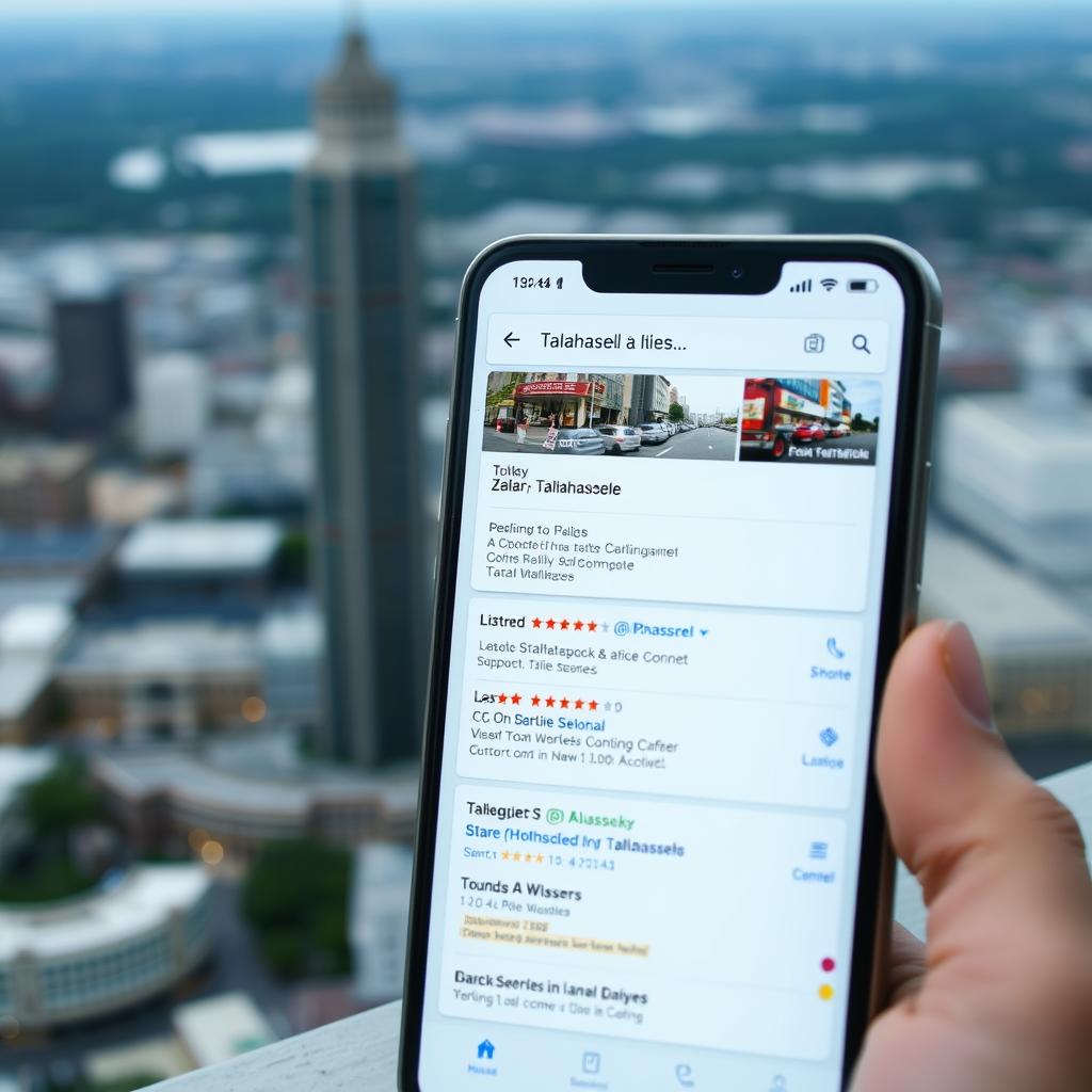 Google Maps search results showing top-ranked Tallahassee businesses with SEO optimization