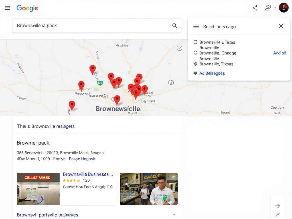 Google search results showing local Brownsville businesses ranking in the map pack for SEO Agency Brownsville TX
