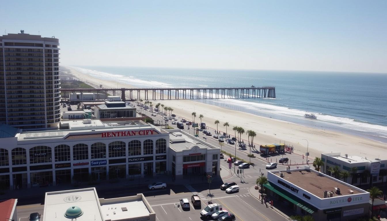 Huntington Beach Pier with local businesses visible along the boardwalk, highlighting the competitive SEO landscape for SEO Agency Huntington Beach CA