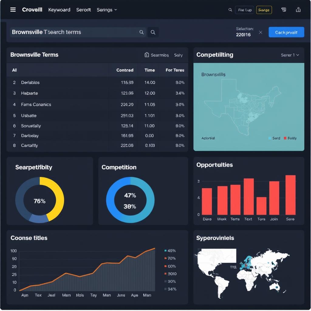 Keyword research dashboard showing Brownsville TX local search terms and volumes