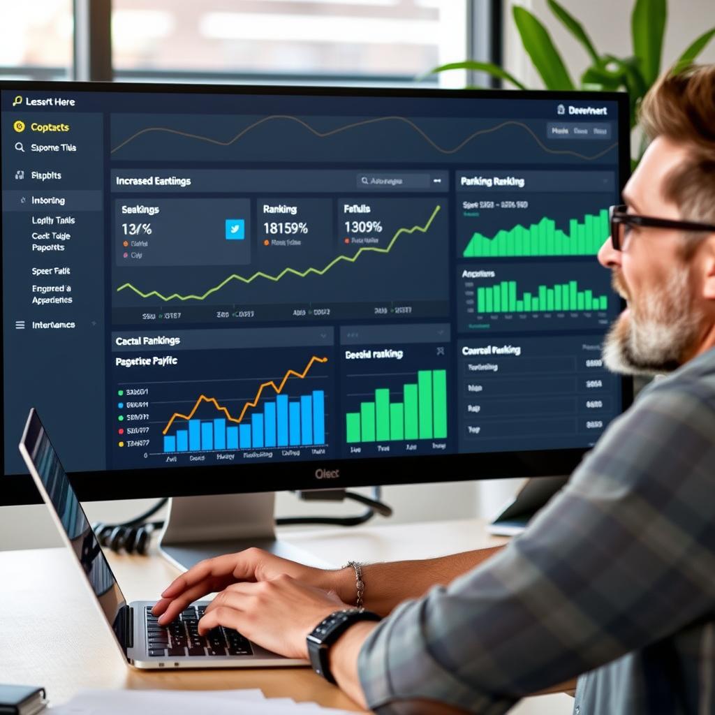 Local Overland Park business owner reviewing SEO performance dashboard