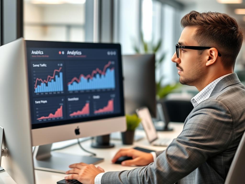 Local Providence business owner checking SEO analytics on computer