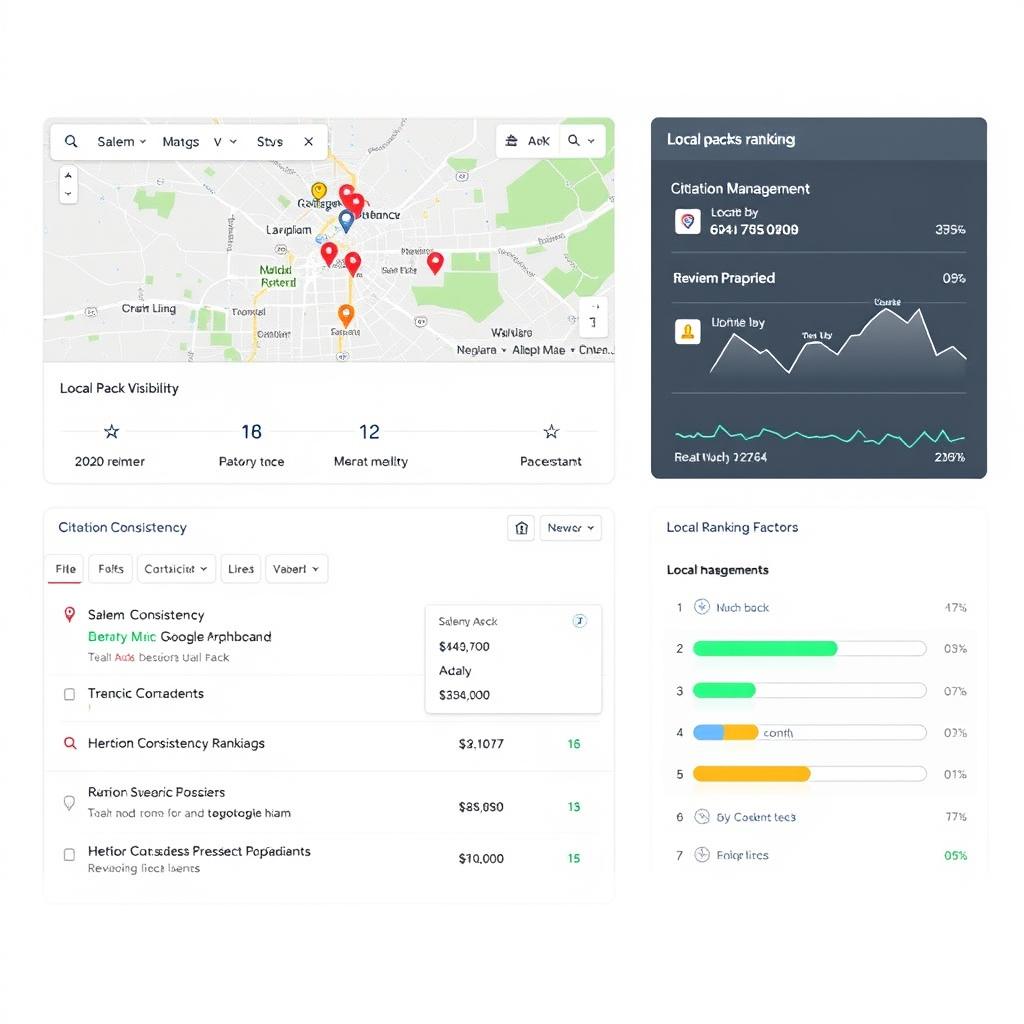 Local SEO dashboard showing Google Maps rankings for a Salem, OR business