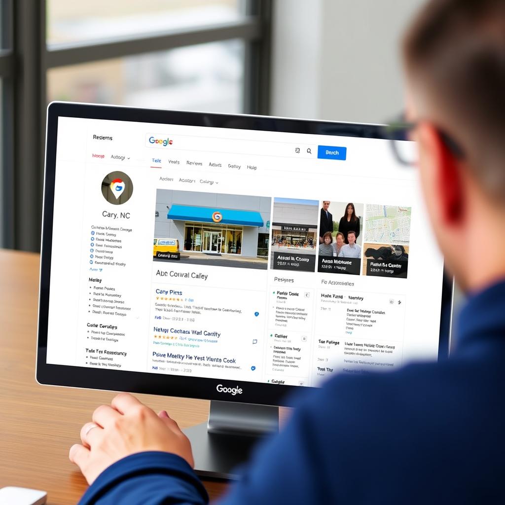 Local SEO optimization for Cary businesses showing Google My Business profile