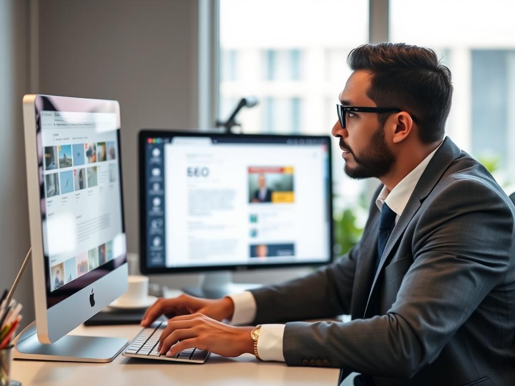 Local business owner implementing SEO tips on their website