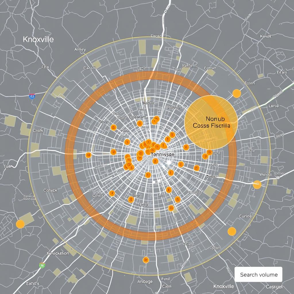 Map of Knoxville TN highlighting local search radius and business districts