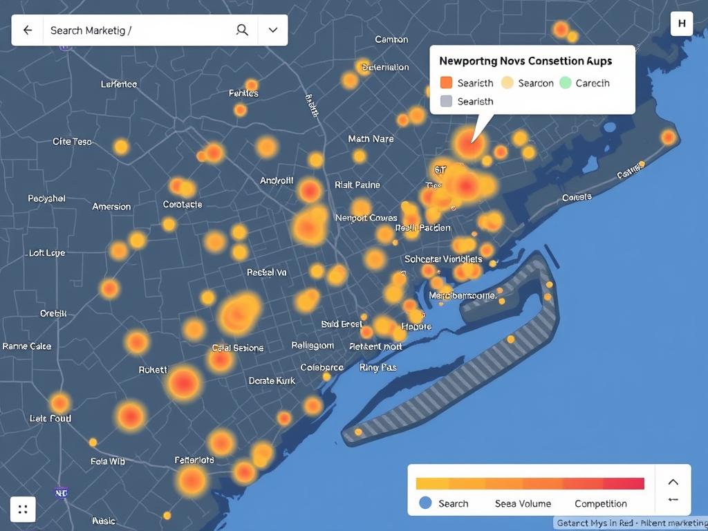 Map of Newport News business districts with SEO targeting overlay