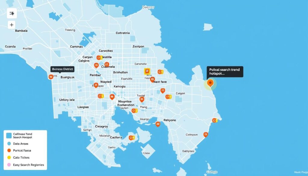 Map of Oxnard showing local business districts and search trends