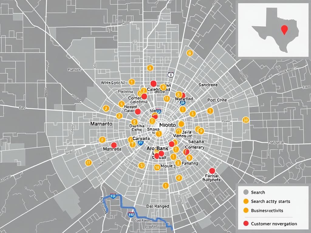 Map showing Amarillo TX business districts and search activity
