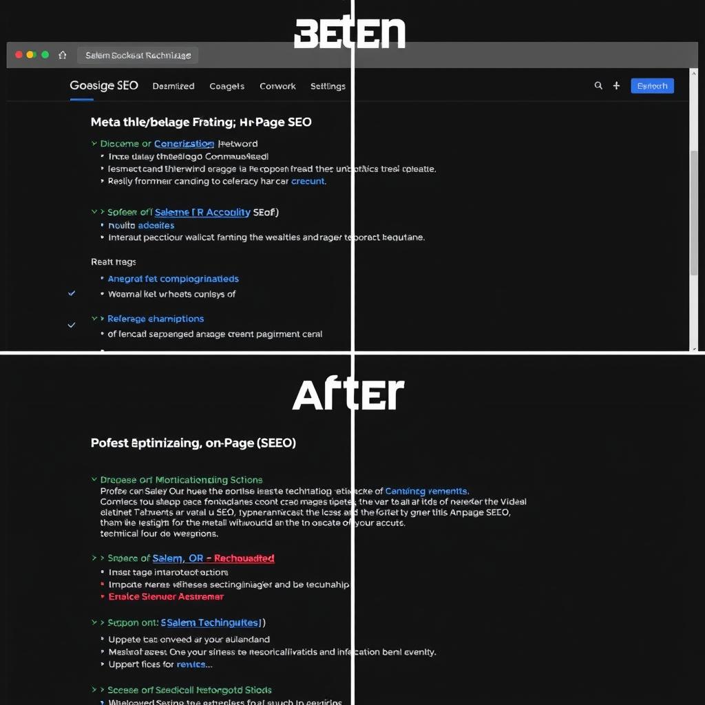 On-page SEO optimization for a Salem business website showing technical improvements
