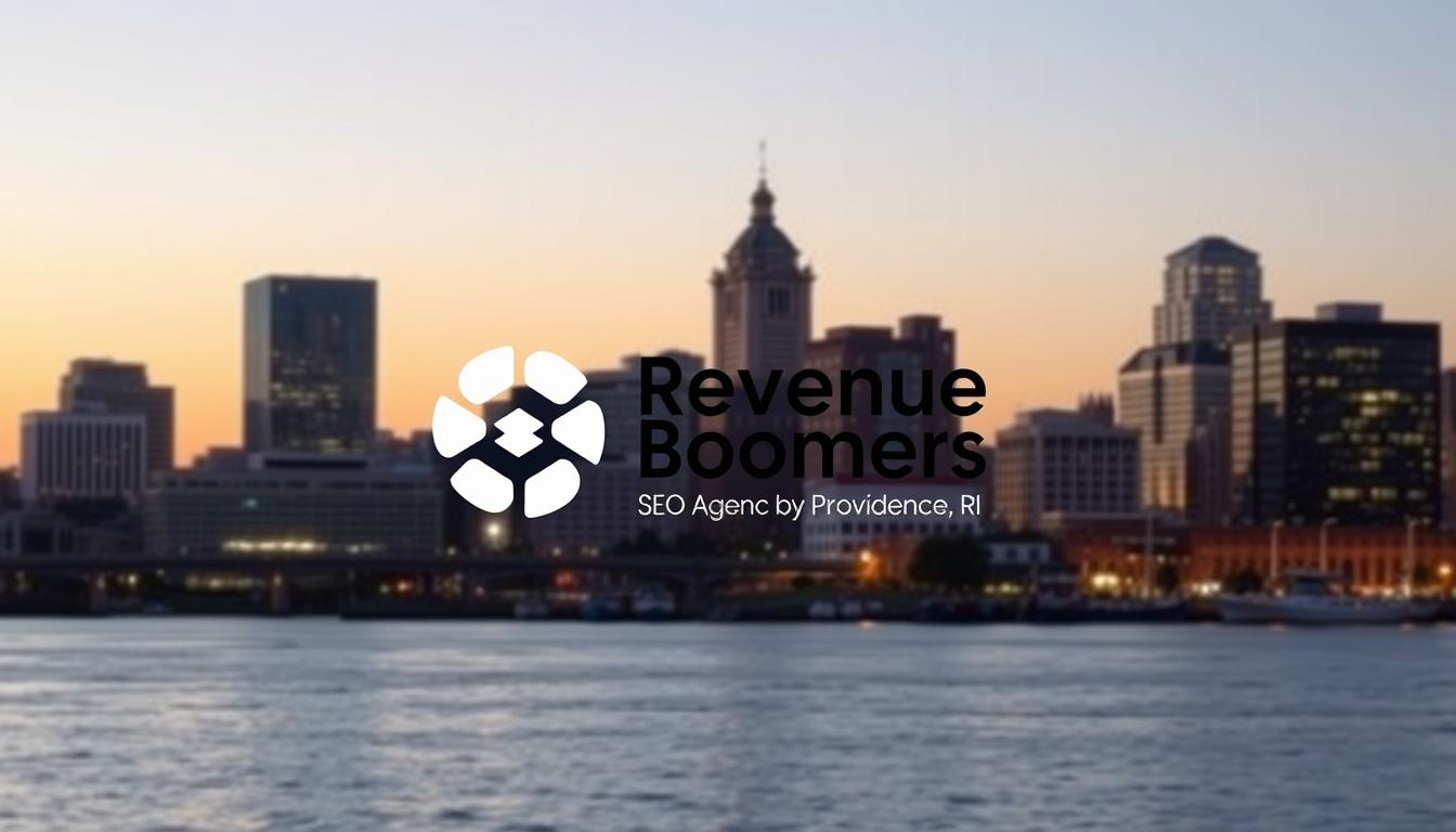Providence skyline with Revenue Boomers SEO Agency Providence RI logo overlay