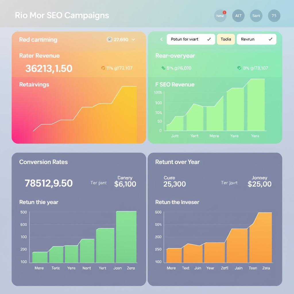 ROI-focused SEO campaign dashboard showing revenue growth