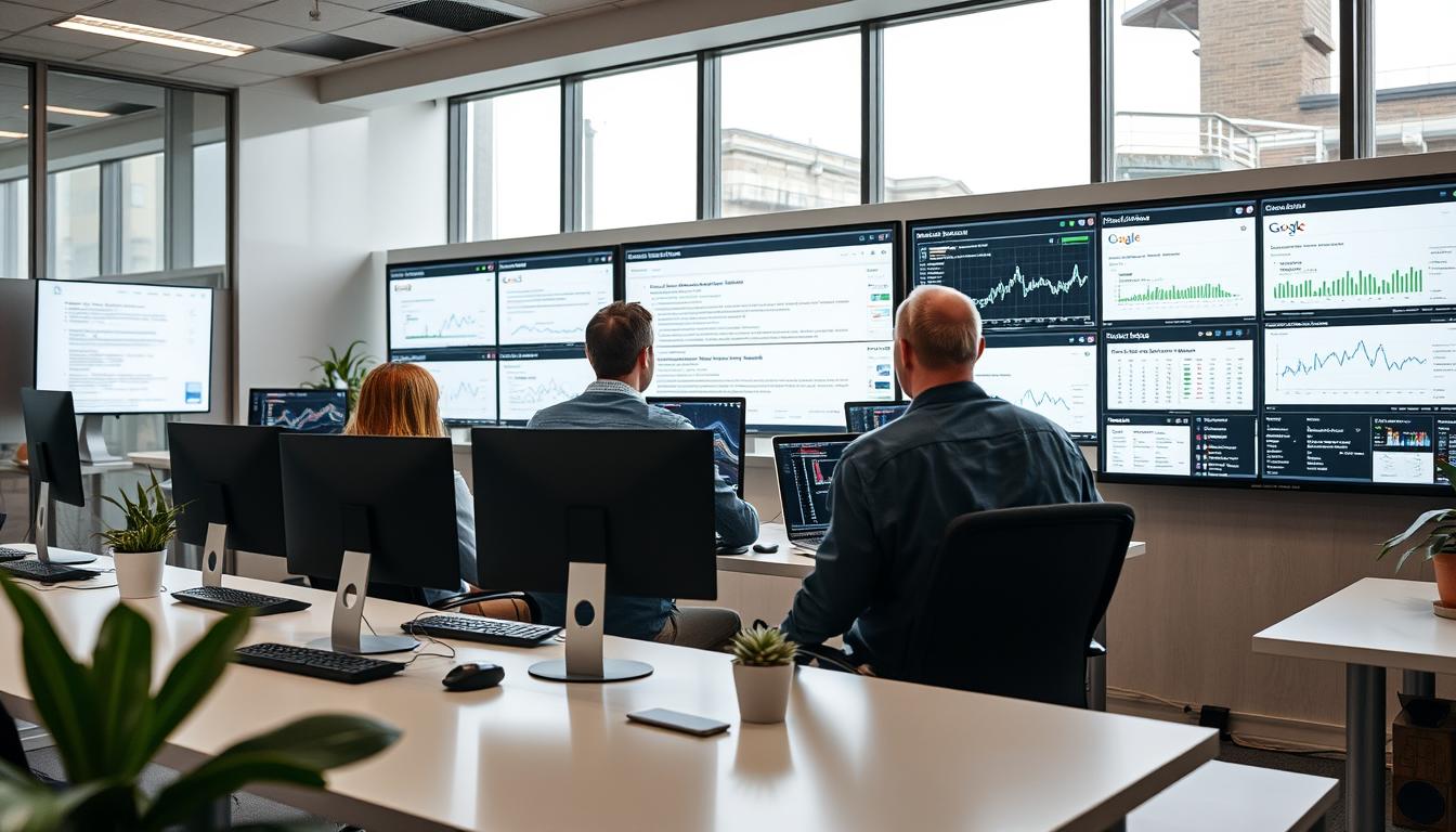 Revenue Boomers SEO Agency Montgomery AL office with team members analyzing search results