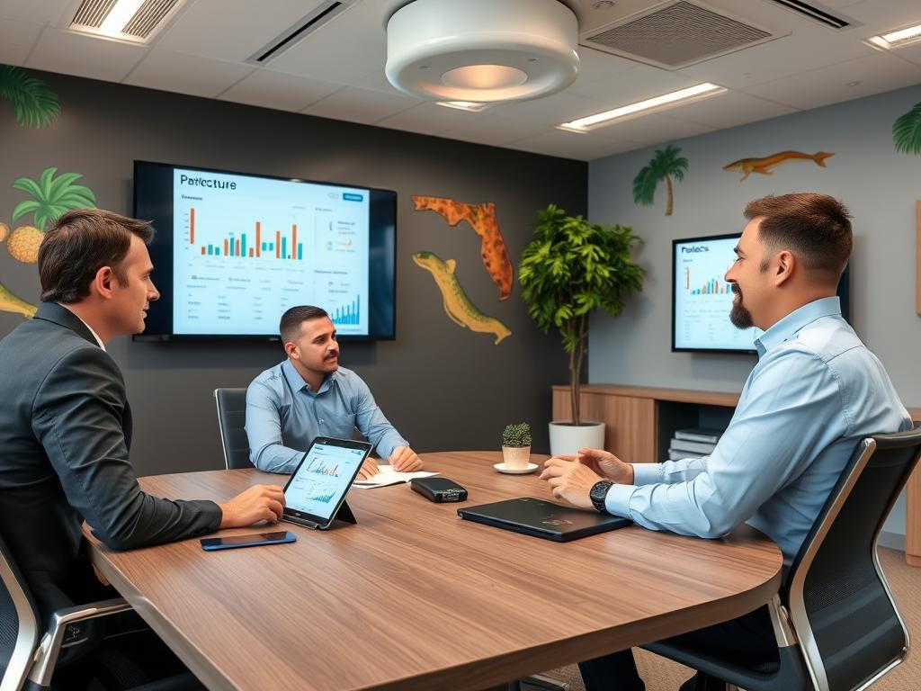 Revenue Boomers team meeting with a local Tallahassee business owner discussing SEO strategy