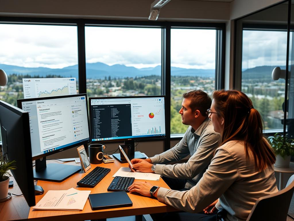 SEO Agency Eugene, OR team analyzing local search data for client