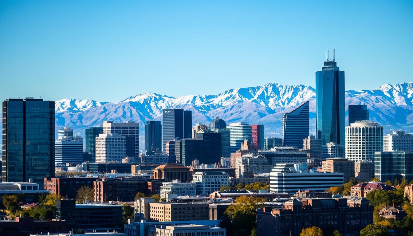Salt Lake City skyline with Revenue Boomers SEO Agency office highlighted