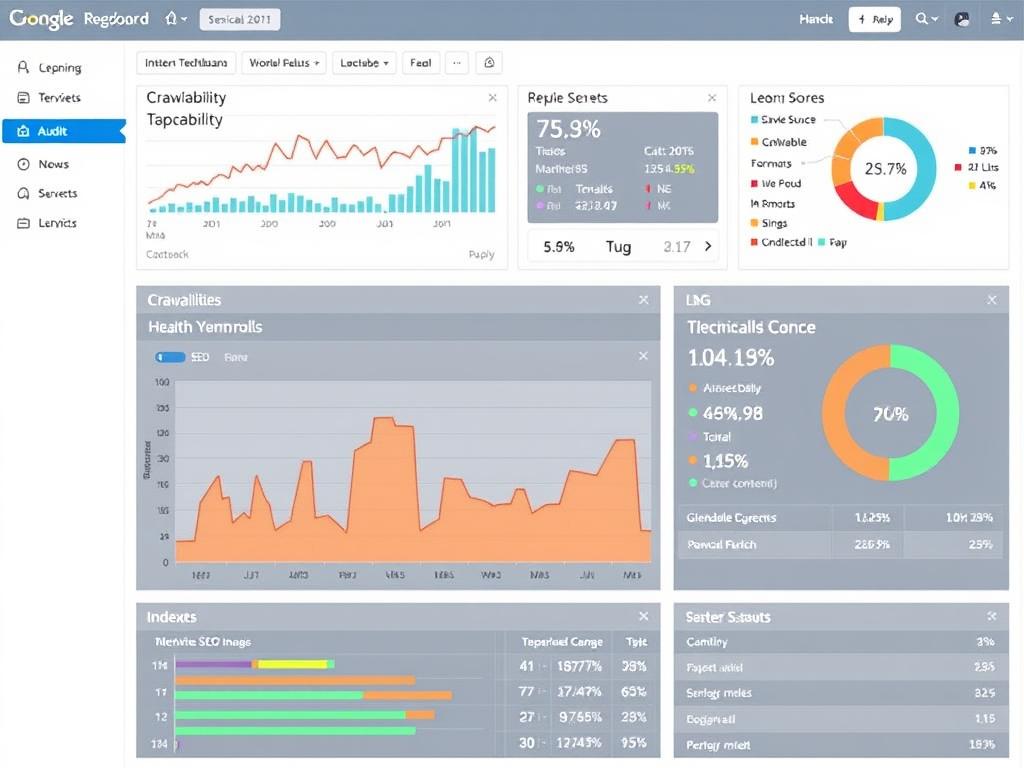 Technical SEO audit dashboard showing website performance metrics