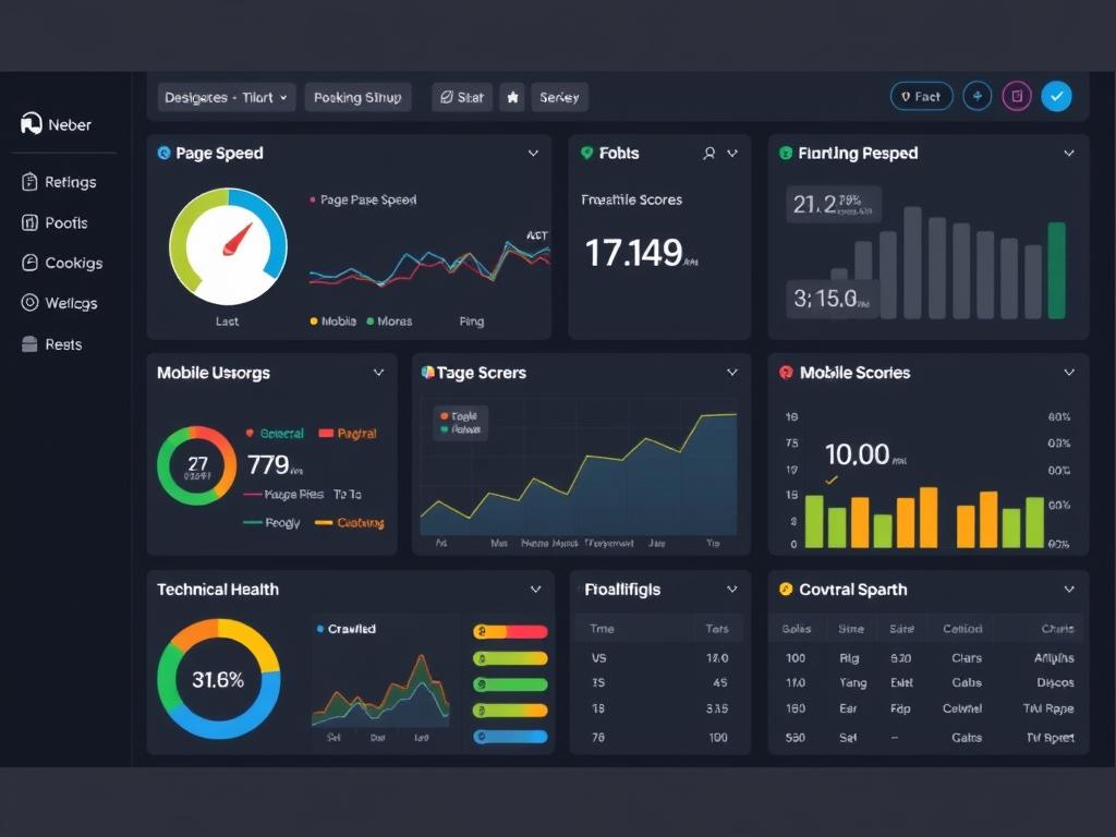 Technical SEO dashboard showing website performance metrics